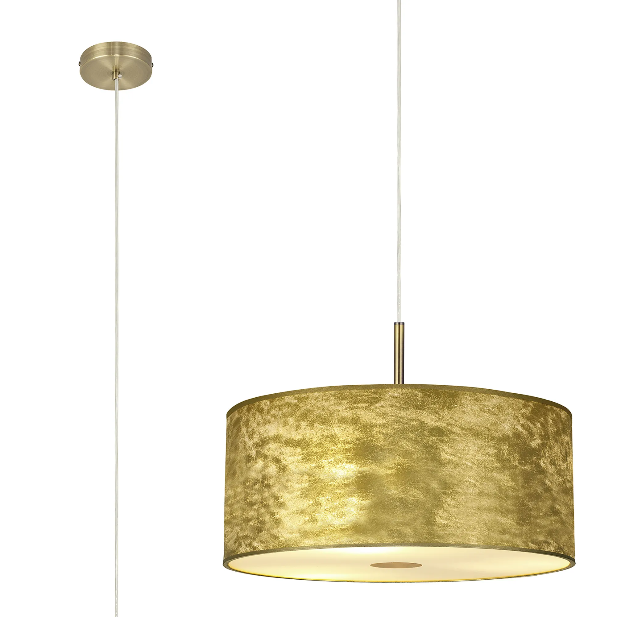 DK0837  Baymont 50cm 3 Light Pendant Antique Brass, Gold Leaf, Frosted Diffuser
